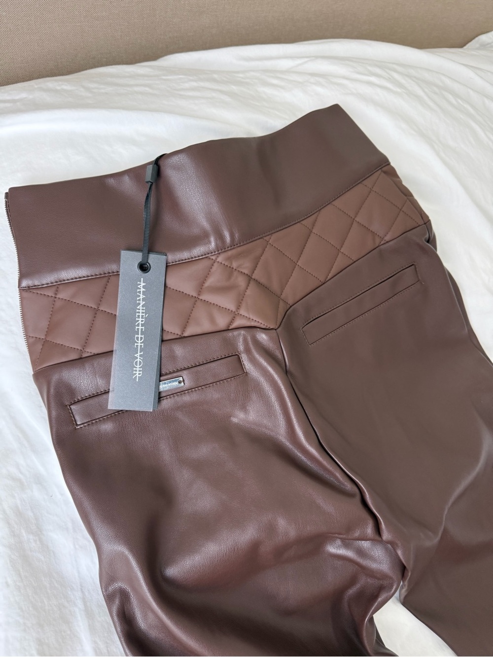 Maniere De Voir Quilted Faux Leather Skinny Pants - Brown
